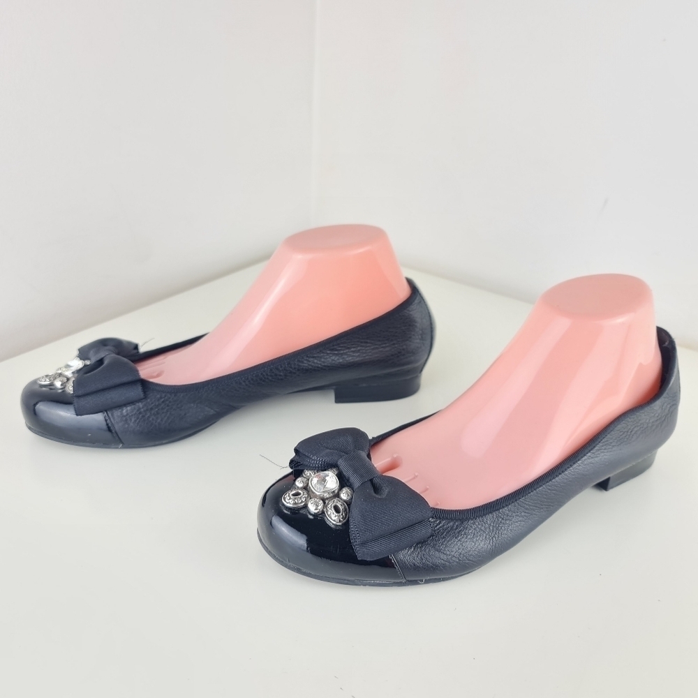 Brighton Bow Black Leather Womens Slip On Shoes Flats Size 10M Made in Brazil